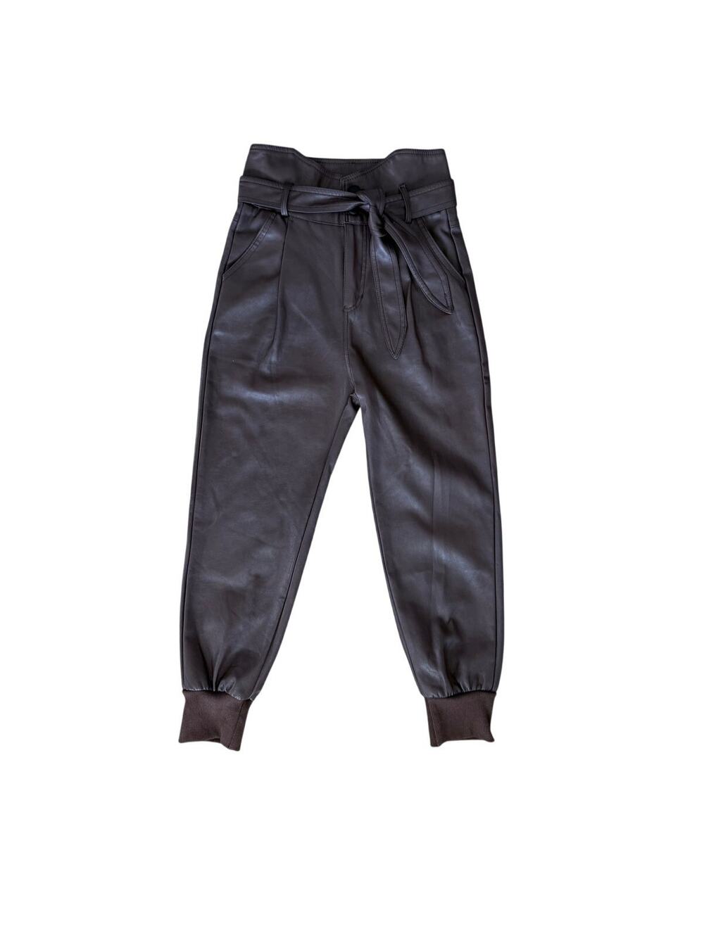 Venti6 Faux Leather Pants High Waisted Belt Ankle Crop Pants Size Small Brown